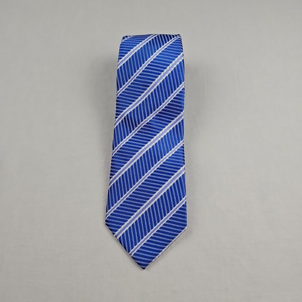 Men's Necktie Tie Classic Striped Blue 100% Silk Hand Made Preppy